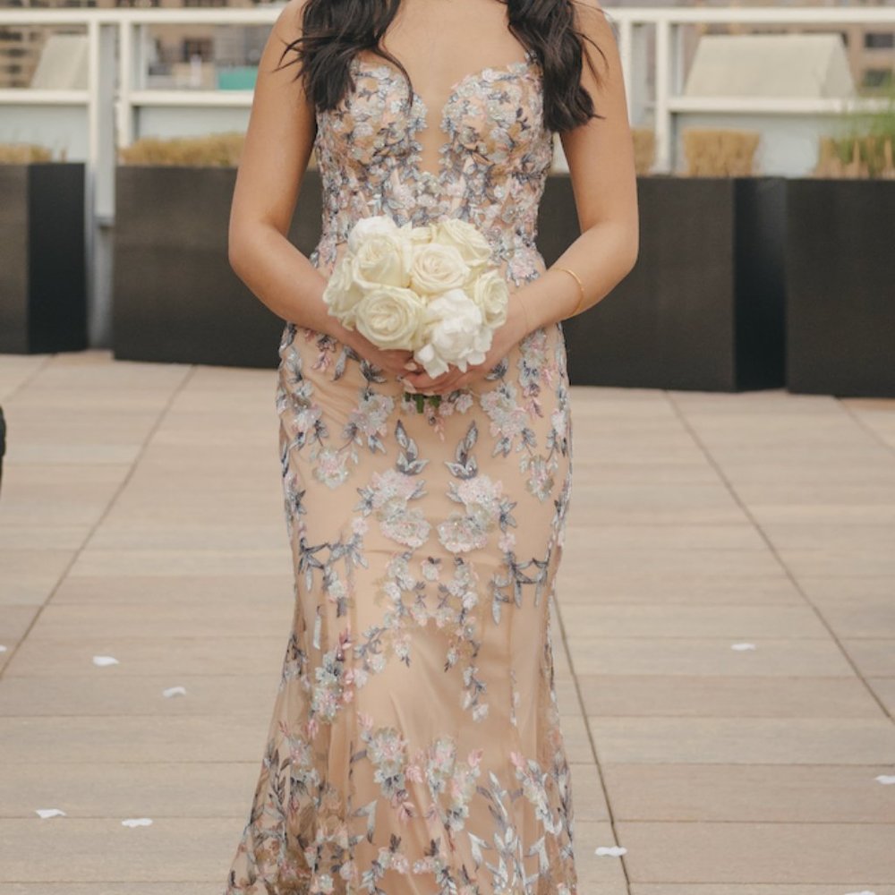 Mac Duggal - Floral Embroidered Chiffon Trumpet Gown